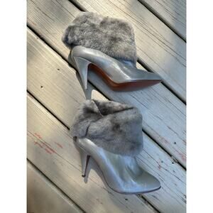 Vintage glam ancle booties gray fur shearing elegant Spain luxury bohemian